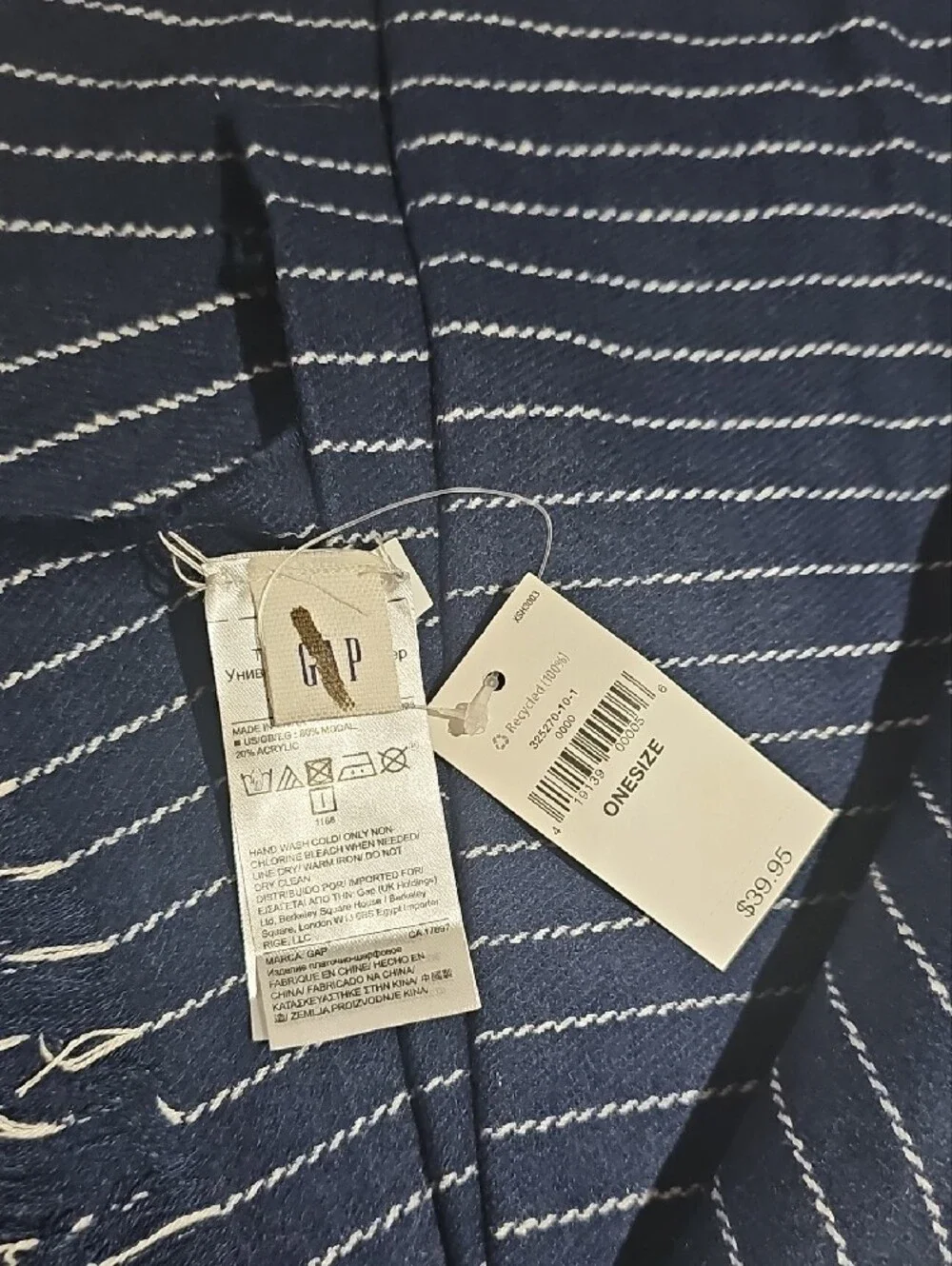 Lot Of 3 Scarves: GAP Navy Pinstripe NWT, GAP Gray/navy NWT, Brown CK